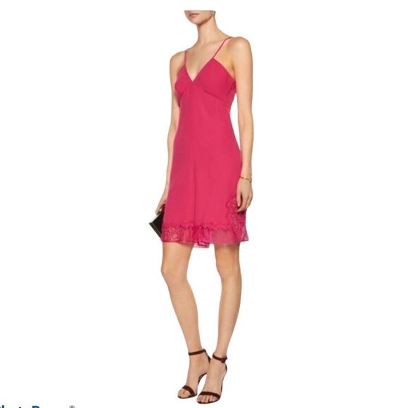 ** NEW Maje Paris Isadora Fuschia Chemise Barbiecore Lace Trim Romper XS/0